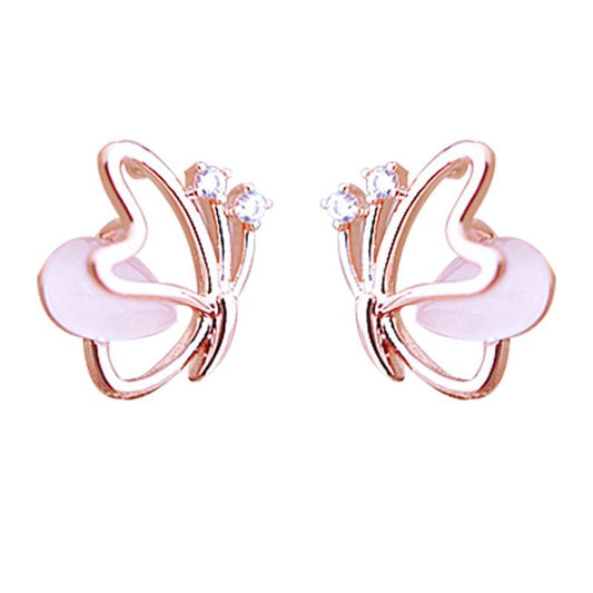 Cat's Eye Flying Butterfly 925 Sterling Silver Stud Earrings