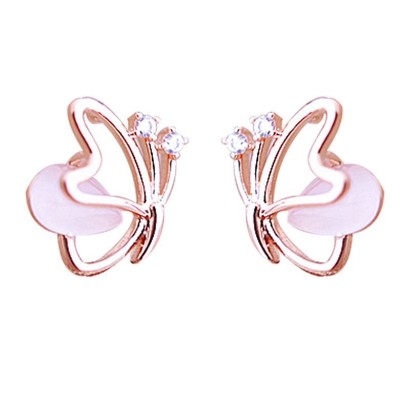 Cat's Eye Flying Butterfly 925 Sterling Silver Stud Earrings