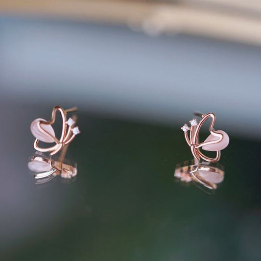 Cat's Eye Flying Butterfly 925 Sterling Silver Stud Earrings