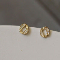 Irregular Hollow Coin Crystal Sterling Silver Stud Earrings