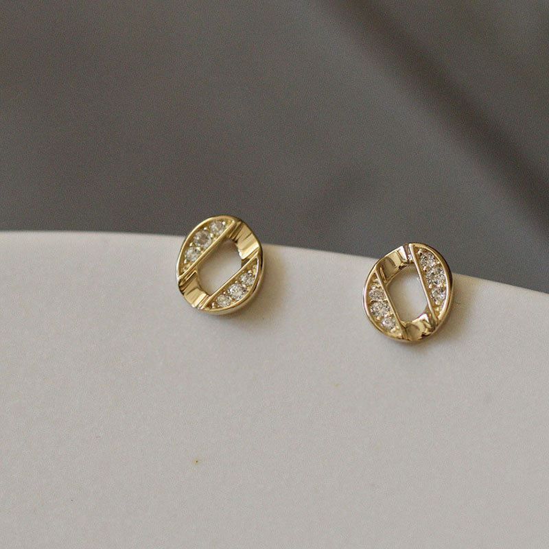 Irregular Hollow Coin Crystal Sterling Silver Stud Earrings
