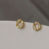 Irregular Hollow Coin Crystal Sterling Silver Stud Earrings