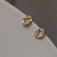 Irregular Hollow Coin Crystal Sterling Silver Stud Earrings