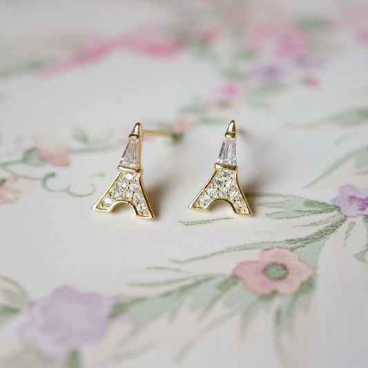 Eiffel Tower CZ Stud Earrings
