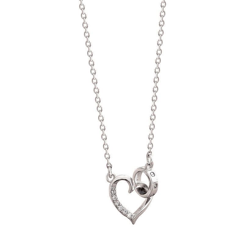 Hollow Crystal Heart Circle 925 Sterling Silver Necklace