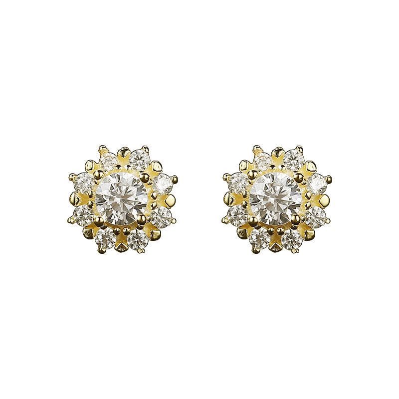 Sunflower Crystal Sterling Silver Stud Earrings