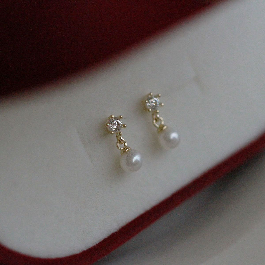 Mini Shell Pearl Cubic Zirconia Sterling Silver Dangling Earrings