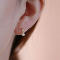 Mini Shell Pearl Cubic Zirconia Sterling Silver Dangling Earrings