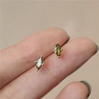Geometry Oval Olive Green Sterling Silver Stud Earrings