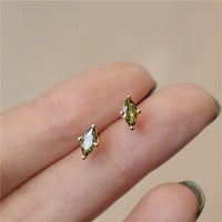 Geometry Oval Olive Green Sterling Silver Stud Earrings