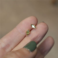 Geometry Oval Olive Green Sterling Silver Stud Earrings