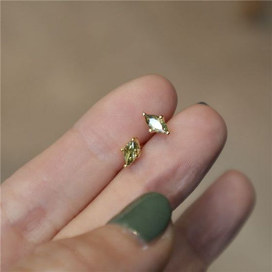 Geometry Oval Olive Green Sterling Silver Stud Earrings