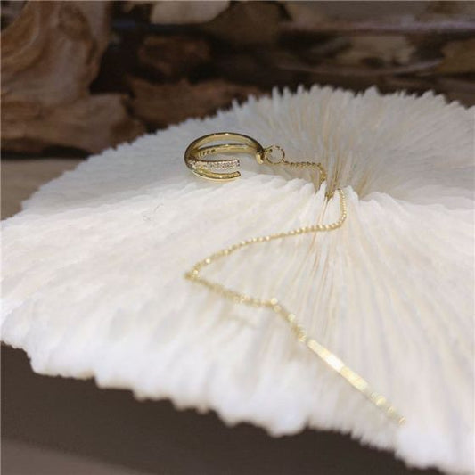 Elegant CZ Chain Tassel Non-Pierced Earring (Single)