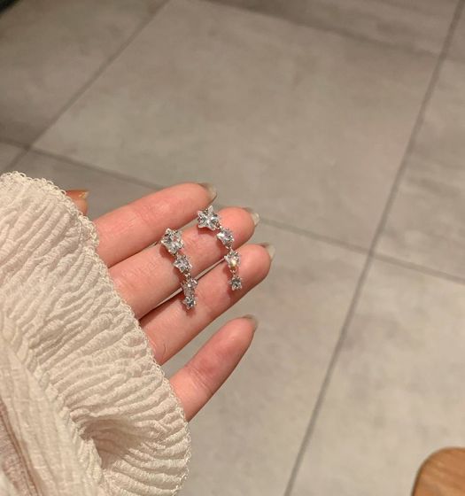 CZ Star Dangling Sterling Silver Earrings