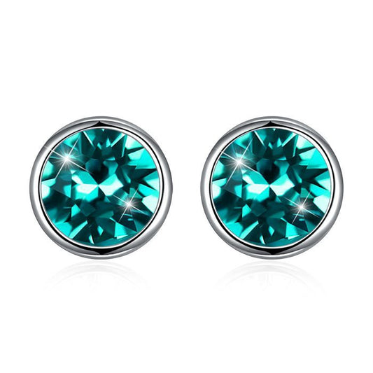 Round Austrian Crystal 925 Sterling Silver Stud Earrings