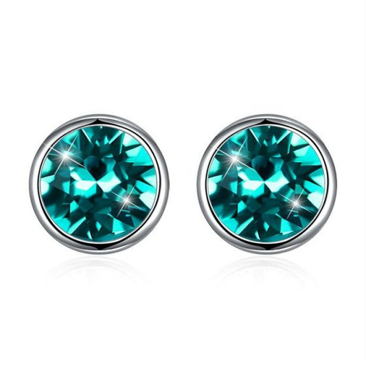 Round Austrian Crystal 925 Sterling Silver Stud Earrings