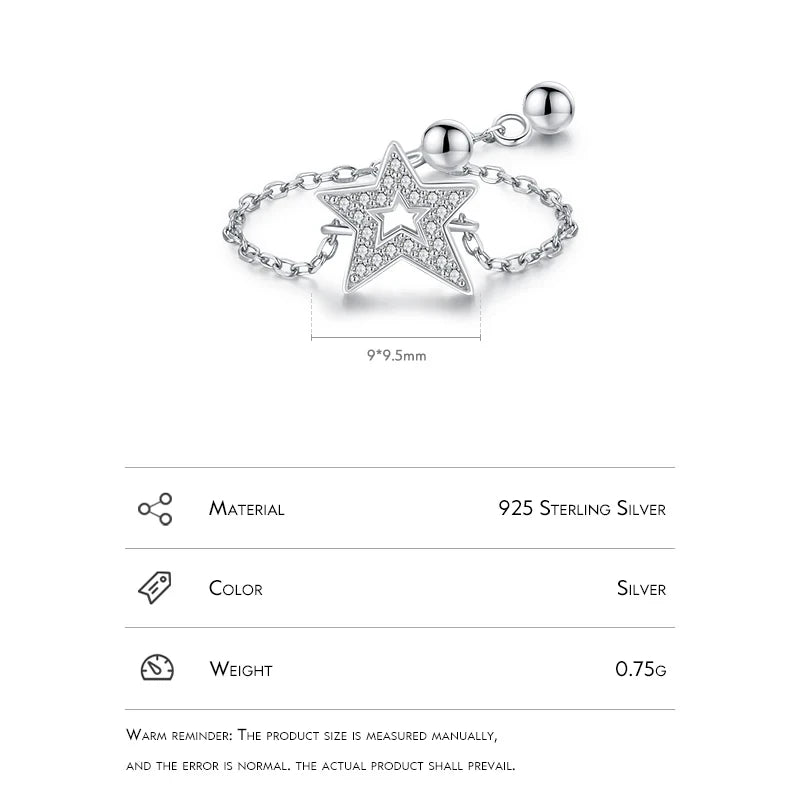 Adjustable Sparkling Star Ring in Sterling Silver