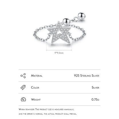 Adjustable Sparkling Star Ring in Sterling Silver