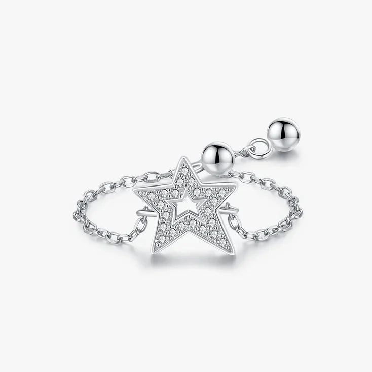 Adjustable Sparkling Star Ring in Sterling Silver