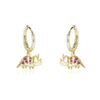 Gold Plated Dinosaur Dangle Hoop Earrings