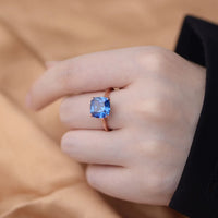 Rose Gold Plated Sterling Silver Cushion Cut Blue Ring