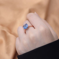Rose Gold Plated Sterling Silver Cushion Cut Blue Ring
