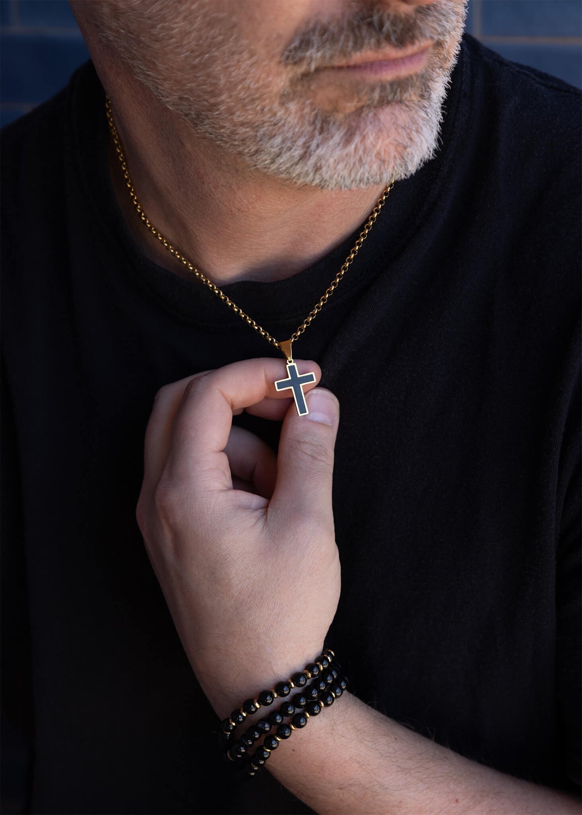 Men's Matte Black Stainless Steel Cross