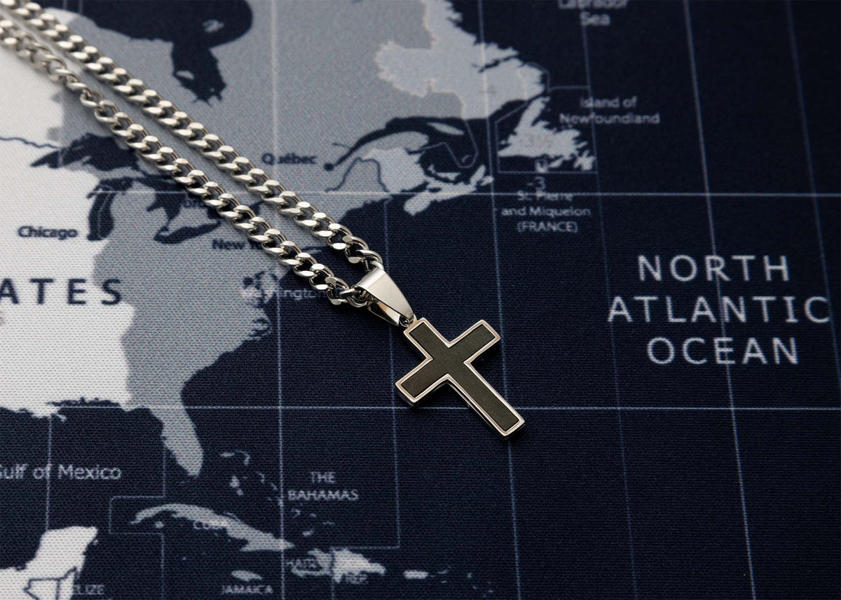 Men's Matte Black Stainless Steel Cross