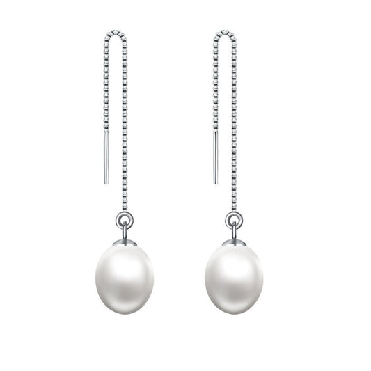 Oval Natural Pearl Dangling Earrings, 925 Sterling Silver