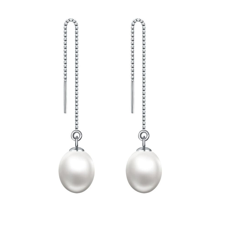 Oval Natural Pearl Dangling Earrings, 925 Sterling Silver