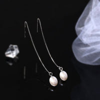 Oval Natural Pearl Dangling Earrings, 925 Sterling Silver