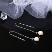 Oval Natural Pearl Dangling Earrings, 925 Sterling Silver