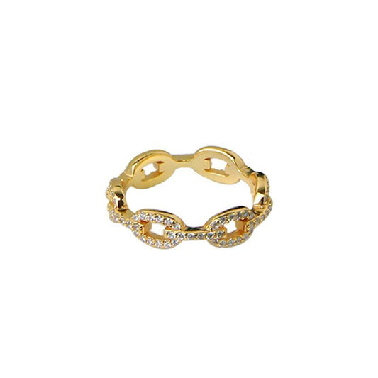 Hollow Chain CZ Ring 18K Gold Plated 925 Sterling Silver