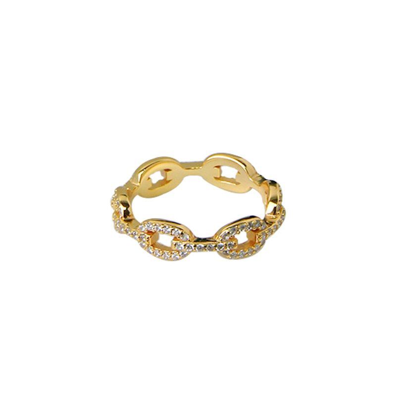 Hollow Chain Crystal Ring 18K Gold Plated 925 Sterling Silver