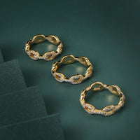 Hollow Chain Crystal Ring 18K Gold Plated 925 Sterling Silver