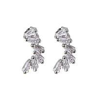C-Shape Crystal Sterling Silver Dangling Earrings