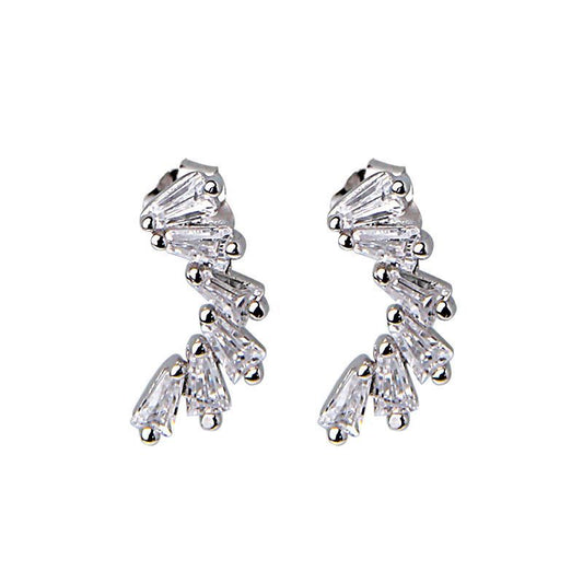 C-Shape CZ Sterling Silver Dangling Earrings