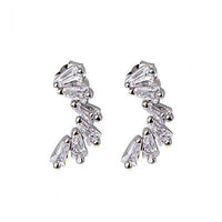 C-Shape Crystal Sterling Silver Dangling Earrings