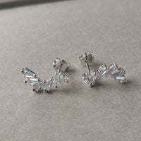C-Shape Crystal Sterling Silver Dangling Earrings