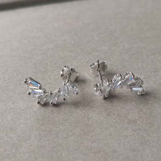 C-Shape CZ Sterling Silver Dangling Earrings