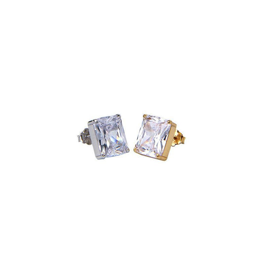 Geometry Square CZ Sterling Silver Stud Earrings