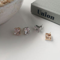 Geometry Square Crystal Sterling Silver Stud Earrings