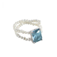 Geometry Blue Rectangle Crystal & Pearl 925 Sterling Silver Ring