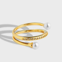 Double Layer Shell Pearl Adjustable Ring
