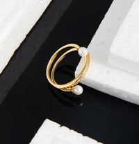 Double Layer Shell Pearl Adjustable Ring