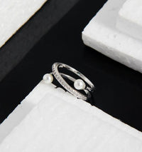 Double Layer Shell Pearl Adjustable Ring