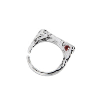 Vintage Irregular Red Crystal Sterling Silver Adjustable Ring