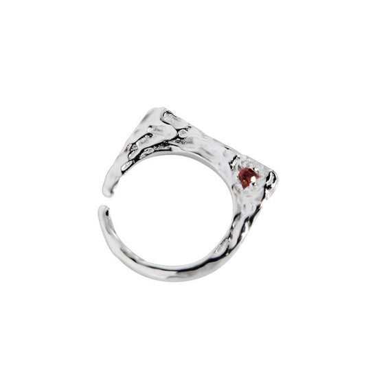 Vintage Irregular Red CZ Sterling Silver Adjustable Ring