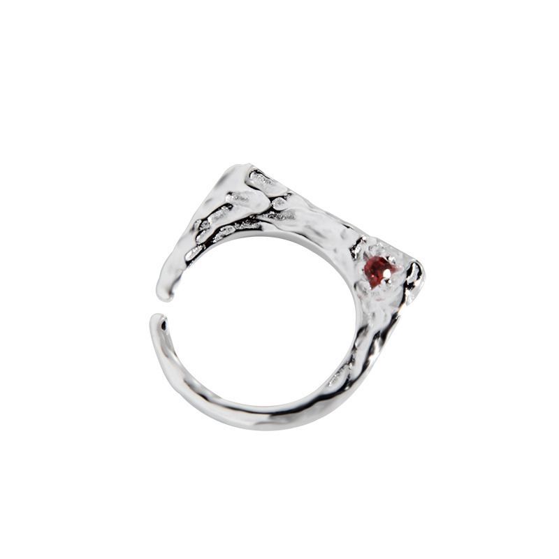 Vintage Irregular Red Crystal Sterling Silver Adjustable Ring