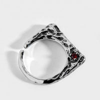 Vintage Irregular Red Crystal Sterling Silver Adjustable Ring